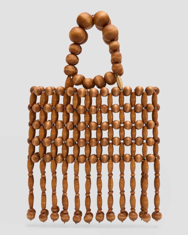 Clara Fringe Wood Top-Handle Bag